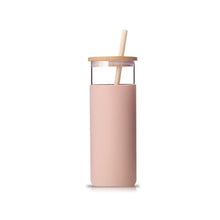Load image into Gallery viewer, Silicon Glass Tumbler with Bamboo Lid and Straw
