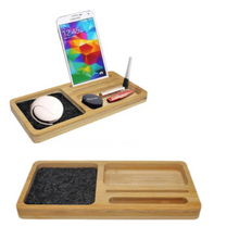 Load image into Gallery viewer, Bamboo Multi Purpose Desk Organizer with Mobile Stand
