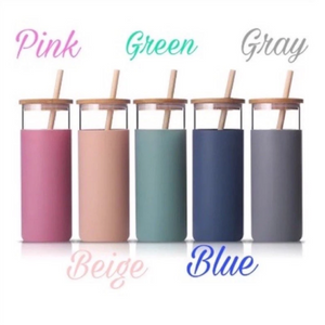 Silicon Glass Tumbler with Bamboo Lid and Straw