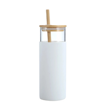 Load image into Gallery viewer, Silicon Glass Tumbler with Bamboo Lid and Straw
