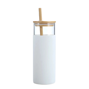 Silicon Glass Tumbler with Bamboo Lid and Straw
