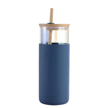 Load image into Gallery viewer, Silicon Glass Tumbler with Bamboo Lid and Straw
