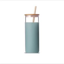 Load image into Gallery viewer, Silicon Glass Tumbler with Bamboo Lid and Straw
