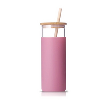 Load image into Gallery viewer, Silicon Glass Tumbler with Bamboo Lid and Straw
