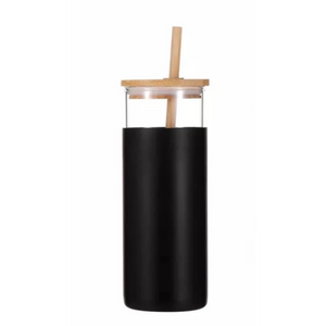 Silicon Glass Tumbler with Bamboo Lid and Straw