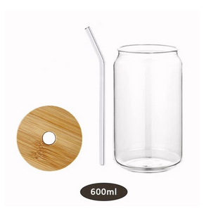 600ML Glass Cup With Bamboo Lid and Straw