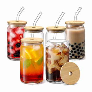 600ML Glass Cup With Bamboo Lid and Straw