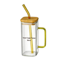 Load image into Gallery viewer, 400ml Glass Heat Resistant Square Glass Cup with Lid and Straw Transparent Juice Glass

