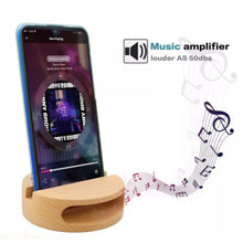 Load image into Gallery viewer, Bamboo Mobile Stand with Amplifier Speaker Round with Penholder
