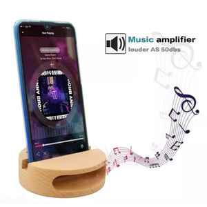 Bamboo Mobile Stand with Amplifier Speaker Round with Penholder