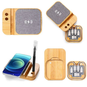 3 in 1 Wooden Phone Stand Phone Holder with Charger Cable Set