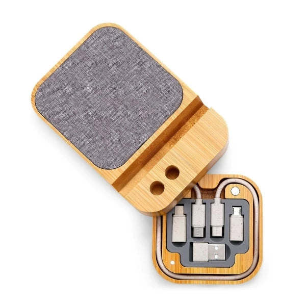 3 in 1 Wooden Phone Stand Phone Holder with Charger Cable Set